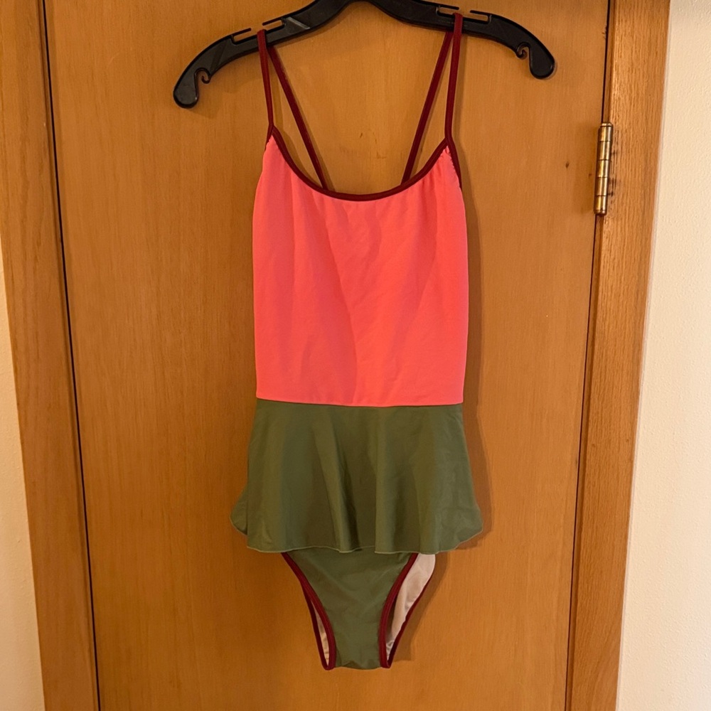 Mott50 Margherita Kids Girls One Piece Colorblock Swimsuit Green Pink Medium